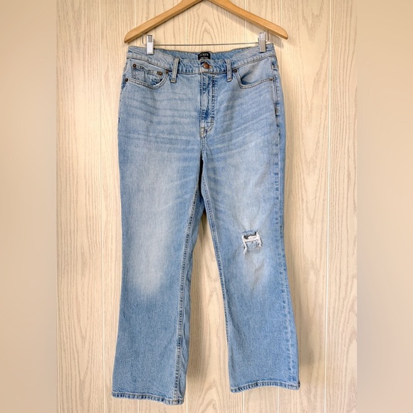 J Crew High-Rise Flare Crop Jeans 30 Kick Flare 5 Pocket Style Distressed EUC - Picture 1 of 5